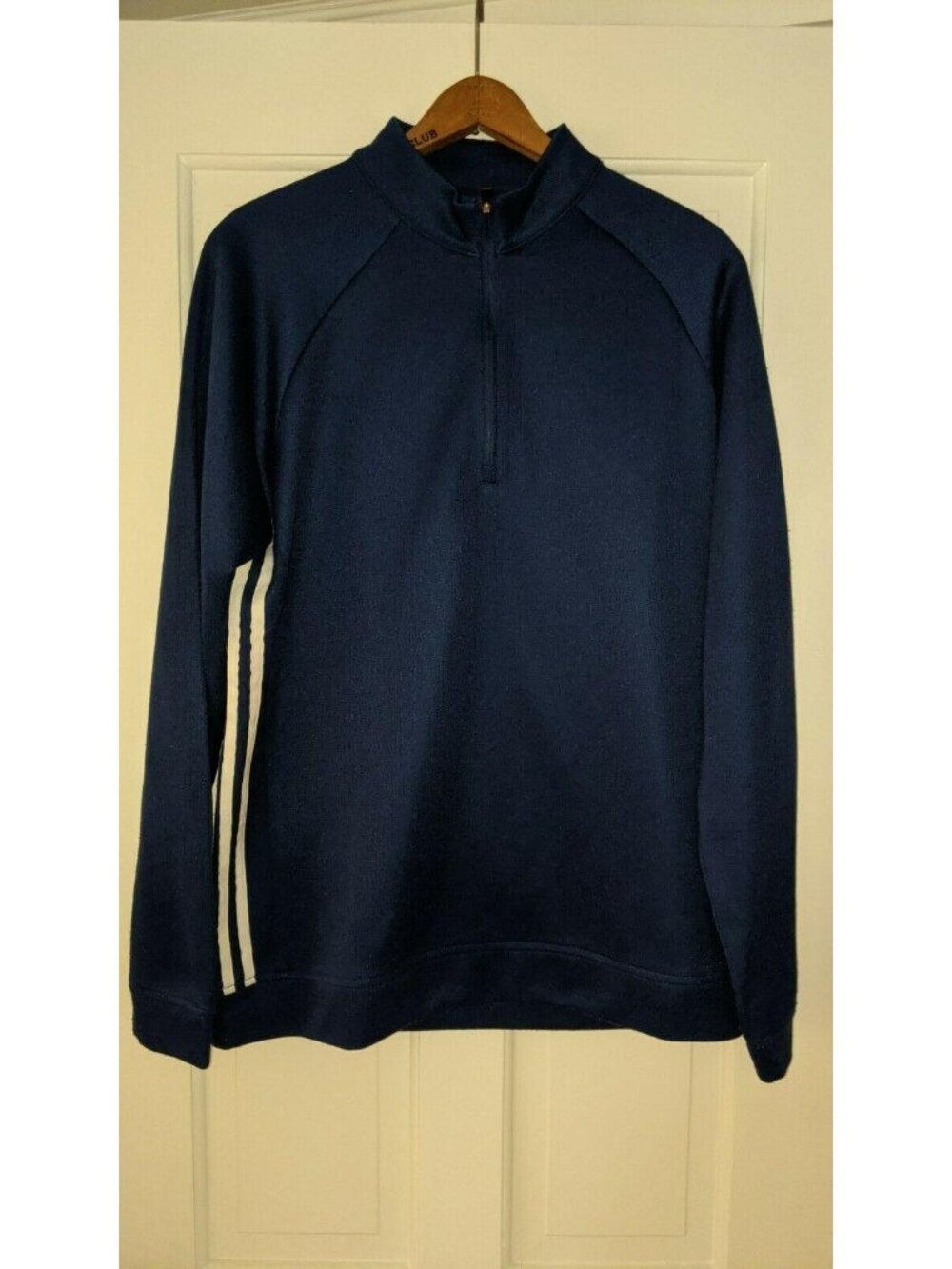 Dark Blue Adidas 1/4 Zip Jacket Mens Medium Pullover White Stripes EUC